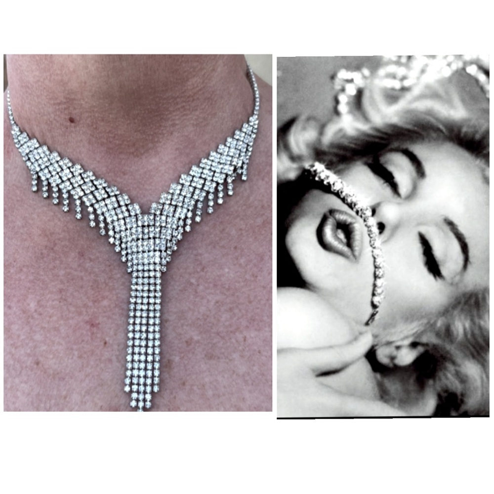 Old Hollywood Glamour Rhinestone Y Necklace